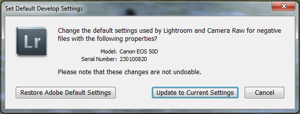 Set Default Develop Settings