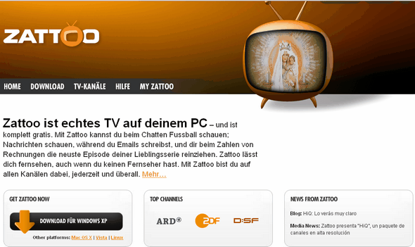 Zattoo. Немецкое телевидение через Интернет