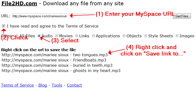 File2hd and how to download MySpace audio files